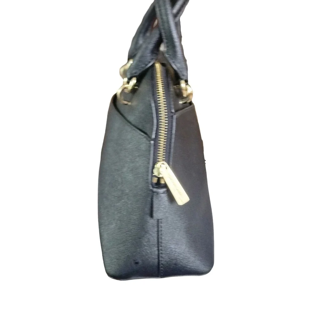 Michael Kors Black Saffiano Leather Dome Satchel Gold Hardware Handbag